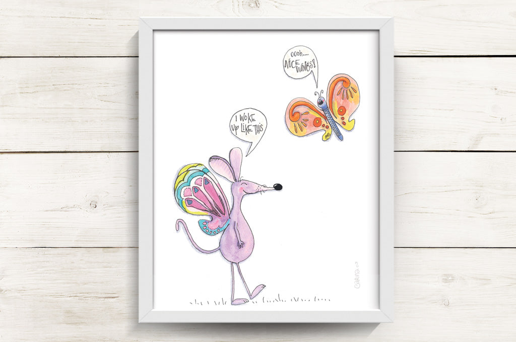 Oh! Nice Wings - Mouse & Butterfly Art Print