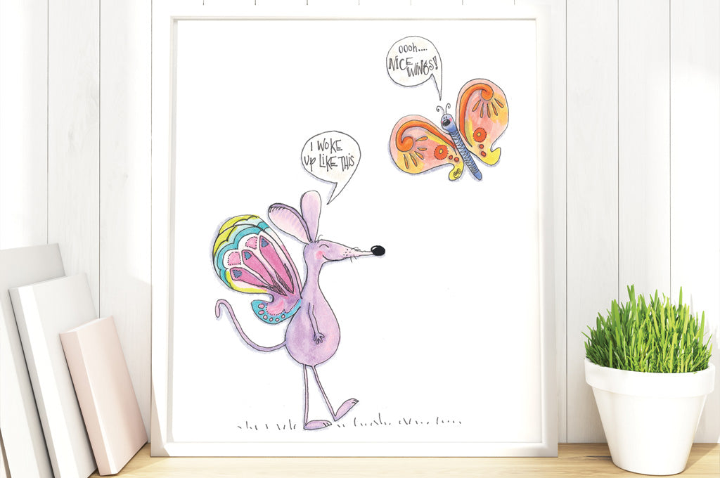 Oh! Nice Wings - Mouse & Butterfly Art Print
