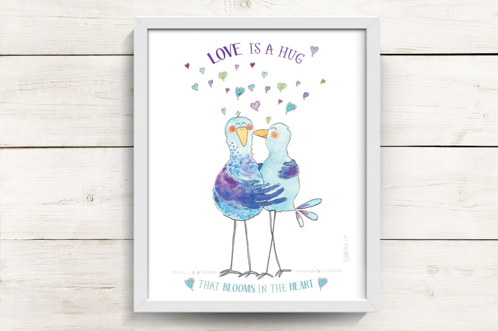 Love Is A Hug - Bluebirds Art Print