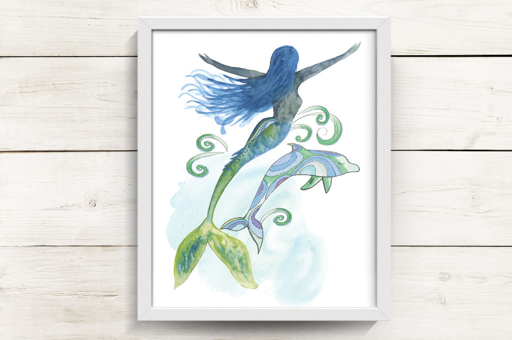 Mermaid & Dolphin | Art Print