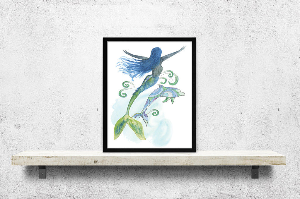Mermaid & Dolphin | Art Print