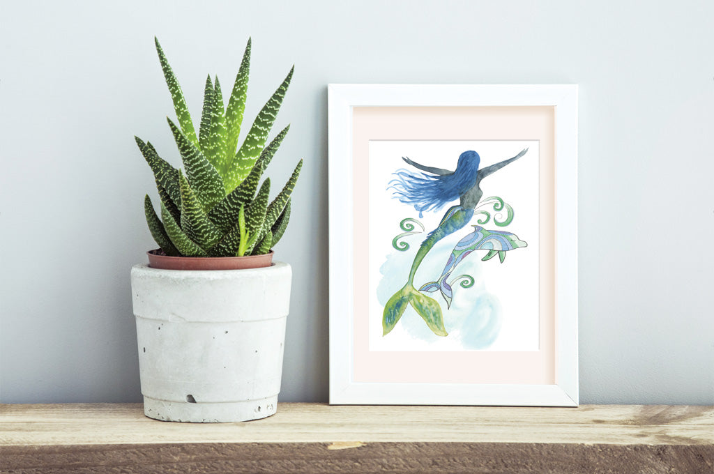 Mermaid & Dolphin | Art Print