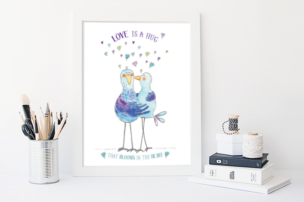 Love Is A Hug - Bluebirds Art Print
