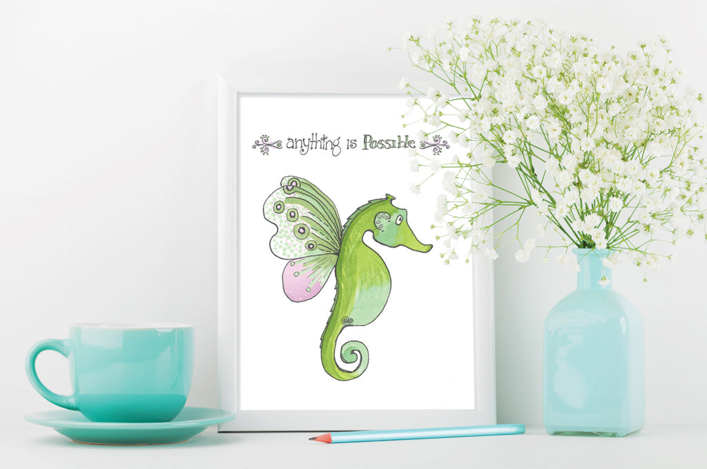 Anything is Possible! - Butterfly Seahorse Art Print